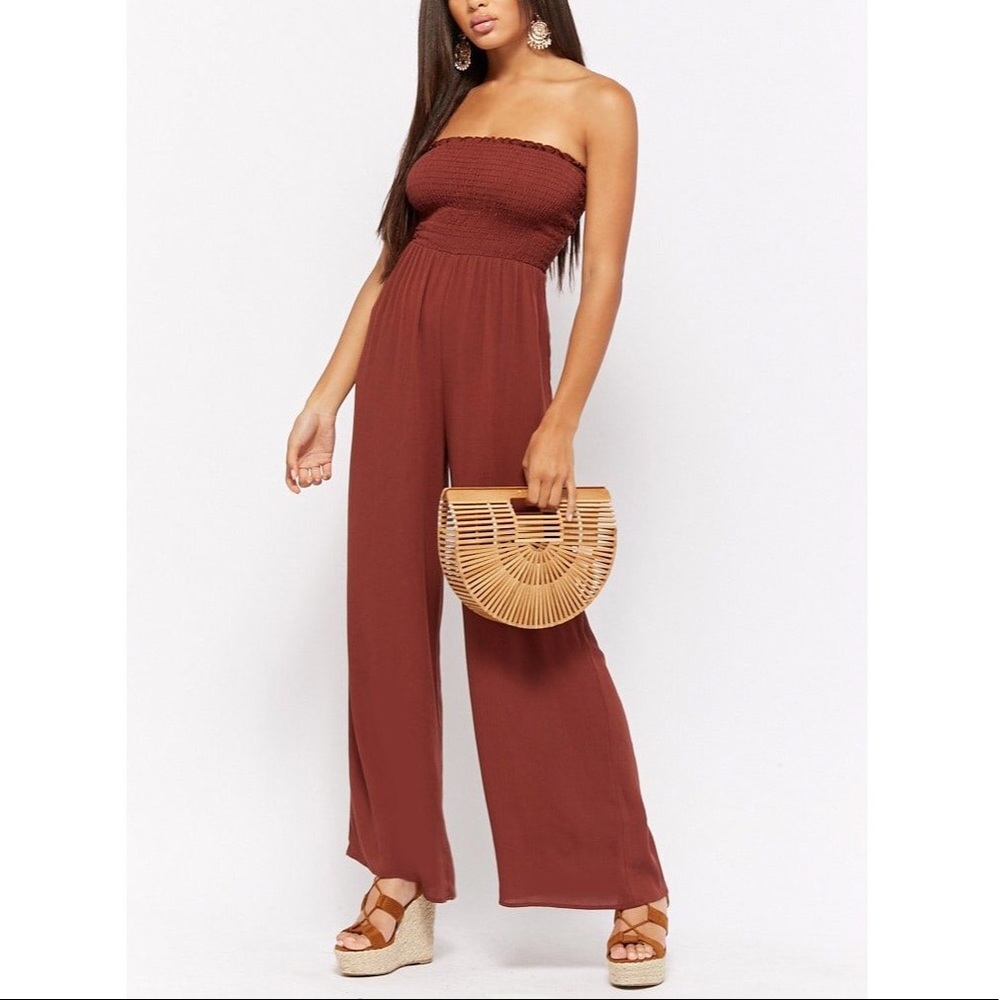 Forever 21 Smocked Strapless Jumpsuit